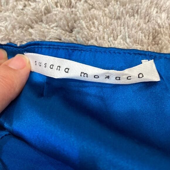 Susana Monaco Sleeveless Silk Blur Gathered Ruffle Cocktail Dress In Blue - Picture 2 of 16